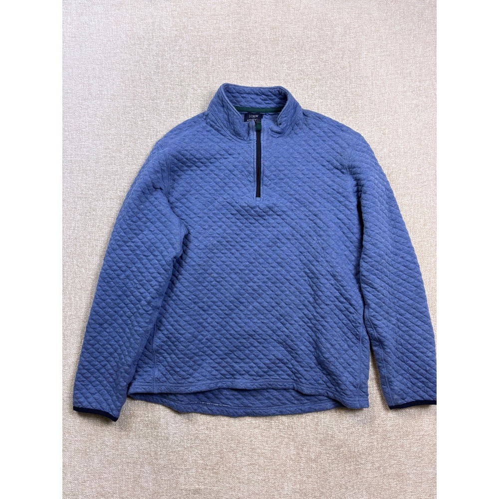 J. Crew Authentic Fleece Mens Large Blue Quilted Quarter Zip Pullover Sweater